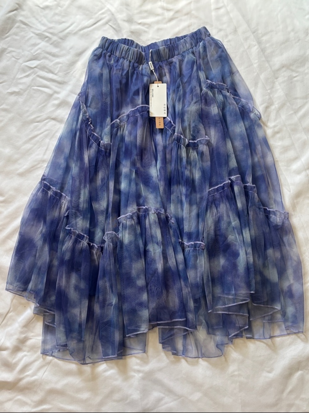 Tie-Dye Blue Tiered Chiffon Skirt - Women